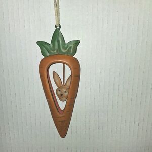 Easter Decoration Carrot With Dangling Bunny Metal Ornament